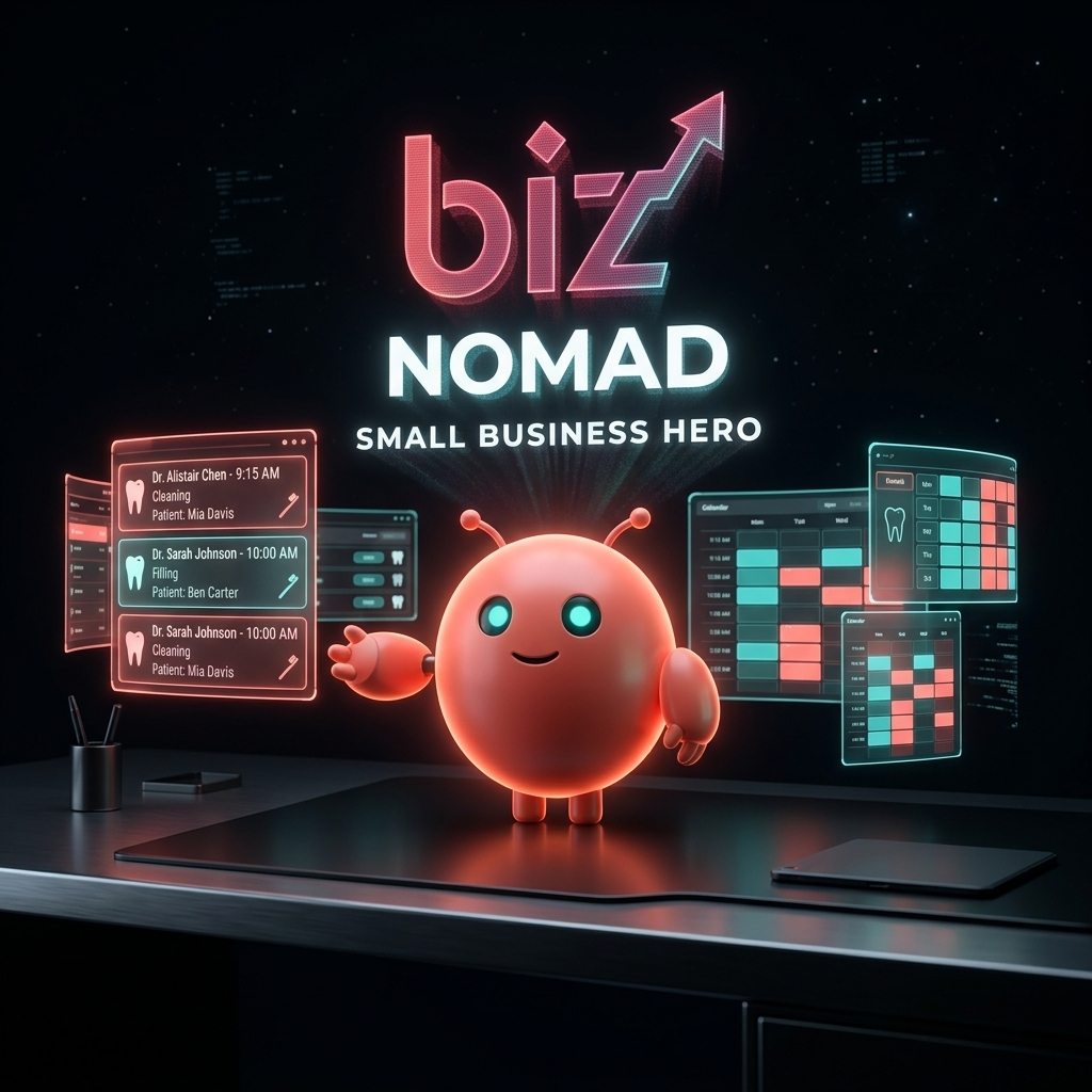 OpenClaw mascot managing scheduling screens with holographic dental appointments