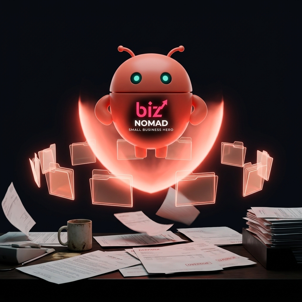 OpenClaw mascot transforming office chaos into organized holographic files